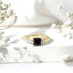Lab Created Black Diamond Solitaire Ring with Moissanite