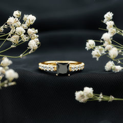 Lab Created Black Diamond Solitaire Ring with Moissanite