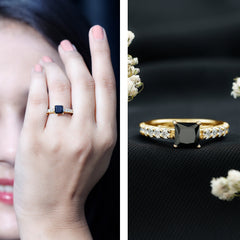 Lab Created Black Diamond Solitaire Ring with Moissanite