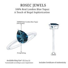 6X8mm Pear Shape London Blue Topaz Single Stone Engagement Ring