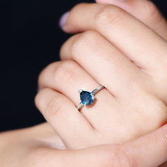 6X8mm Pear Shape London Blue Topaz Single Stone Engagement Ring