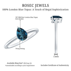 5X7MM Pear Shaped London Blue Topaz Solitaire Ring