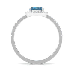 6X8mm Oval Cut London Blue Topaz Classic Engagement Ring with Diamond Halo