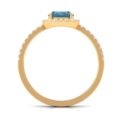 6X8mm Oval Cut London Blue Topaz Classic Engagement Ring with Diamond Halo