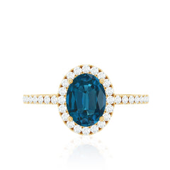 6X8mm Oval Cut London Blue Topaz Classic Engagement Ring with Diamond Halo
