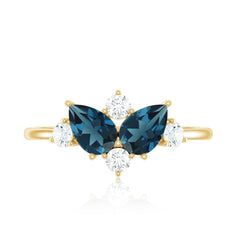Genuine London Blue Topaz and Diamond 2 Stone Promise Ring