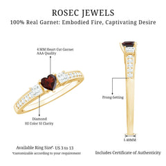 Natural Garnet Heart Shaped Promise Ring with Diamond