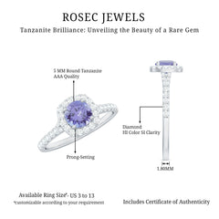 Genuine Tanzanite Halo Engagement Ring with Diamond