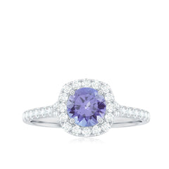 Genuine Tanzanite Halo Engagement Ring with Diamond