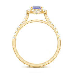 Genuine Tanzanite Halo Engagement Ring with Diamond