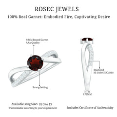 Natural Garnet Engagement Ring with Diamond Infinity Shank