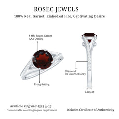 Natural Garnet Solitaire Engagement Ring with Diamond Split Shank