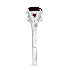 Natural Garnet Solitaire Engagement Ring with Diamond Split Shank