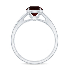 Natural Garnet Solitaire Engagement Ring with Diamond Split Shank