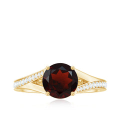 Natural Garnet Solitaire Engagement Ring with Diamond Split Shank
