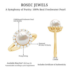 Simple Freshwater Pearl Ring with Diamond Halo