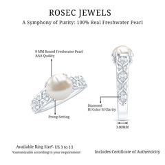 7.5 CT Freshwater Pearl Solitaire with Diamond Engagement Ring