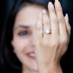 7.5 CT Freshwater Pearl Solitaire with Diamond Engagement Ring