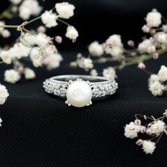 7.5 CT Freshwater Pearl Solitaire with Diamond Engagement Ring