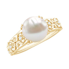 7.5 CT Freshwater Pearl Solitaire with Diamond Engagement Ring