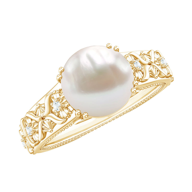 7.5 CT Freshwater Pearl Solitaire with Diamond Engagement Ring