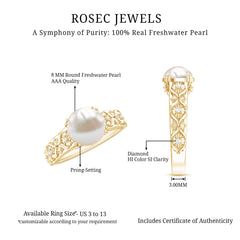 7.5 CT Freshwater Pearl Solitaire with Diamond Engagement Ring