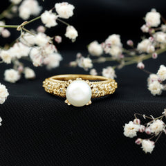 7.5 CT Freshwater Pearl Solitaire with Diamond Engagement Ring