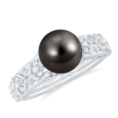 Vintage Tahitian Pearl Solitaire Engagement Ring with Diamond