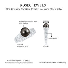 Vintage Tahitian Pearl Solitaire Engagement Ring with Diamond