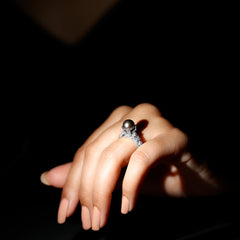 Vintage Tahitian Pearl Solitaire Engagement Ring with Diamond