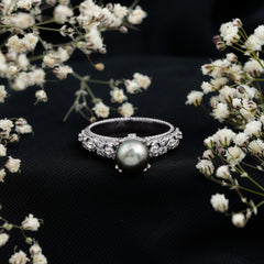 Vintage Tahitian Pearl Solitaire Engagement Ring with Diamond