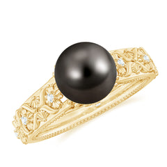 Vintage Tahitian Pearl Solitaire Engagement Ring with Diamond