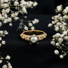 Vintage Tahitian Pearl Solitaire Engagement Ring with Diamond