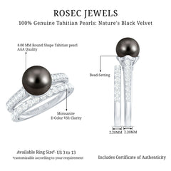 Elegant Wedding Ring Set with 9.75 CT Tahitian Pearl and Moissanite