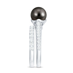 Elegant Wedding Ring Set with 9.75 CT Tahitian Pearl and Moissanite