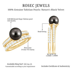 Elegant Wedding Ring Set with 9.75 CT Tahitian Pearl and Moissanite