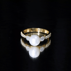 Classic Freshwater Pearl Solitaire and Moissanite Side Stone Ring