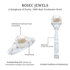 Classic Freshwater Pearl Solitaire and Moissanite Side Stone Ring