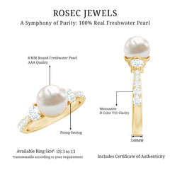 Classic Freshwater Pearl Solitaire and Moissanite Side Stone Ring