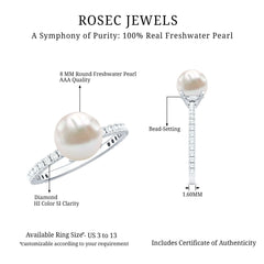 8.25 CT Fresh Water Pearl Solitaire with Diamond Side Stone Ring