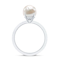 8.25 CT Fresh Water Pearl Solitaire with Diamond Side Stone Ring