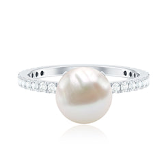 8.25 CT Fresh Water Pearl Solitaire with Diamond Side Stone Ring