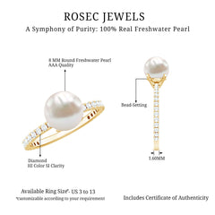 8.25 CT Fresh Water Pearl Solitaire with Diamond Side Stone Ring