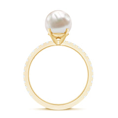 8.25 CT Fresh Water Pearl Solitaire with Diamond Side Stone Ring