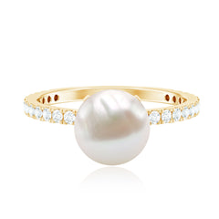 8.25 CT Fresh Water Pearl Solitaire with Diamond Side Stone Ring