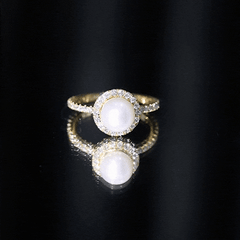 8 MM Freshwater Pearl and Diamond Floating Halo Engagement Ring