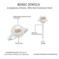 8 MM Freshwater Pearl and Diamond Floating Halo Engagement Ring