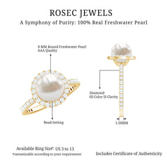 8 MM Freshwater Pearl and Diamond Floating Halo Engagement Ring