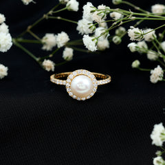 8 MM Freshwater Pearl and Diamond Floating Halo Engagement Ring