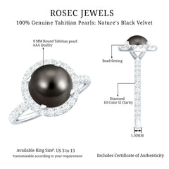 Halo Engagement Ring with Tahitian Pearl and Diamond